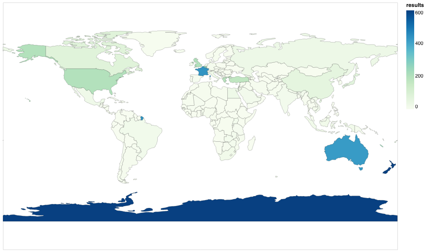 Map showing frequency of DigitalNZ locations