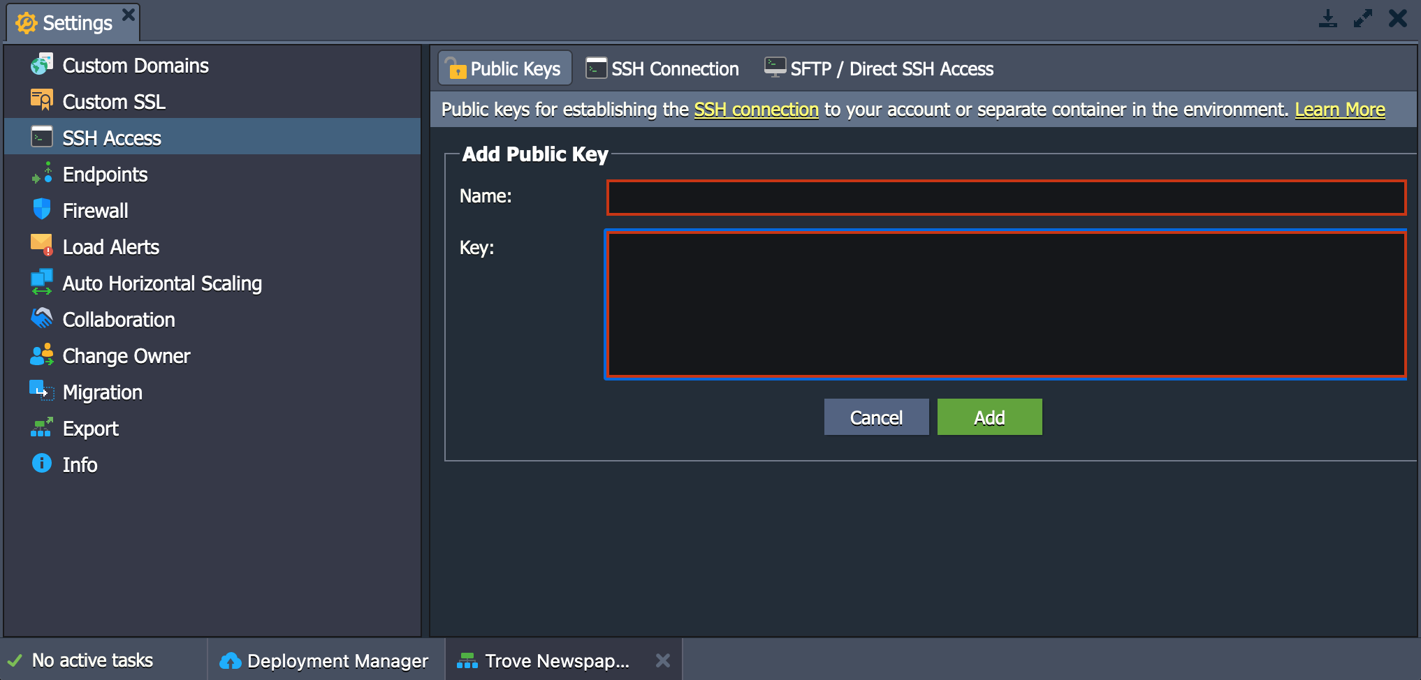 Screencap of SSH add key box